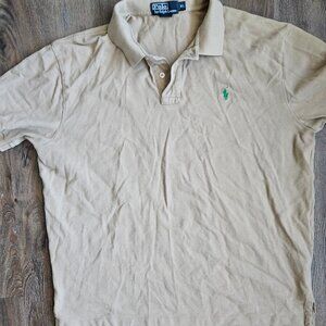 Polo Ralph Lauren Shirt XL Mens Beige Tan Short Sleeve Pony Logo Classic Fit